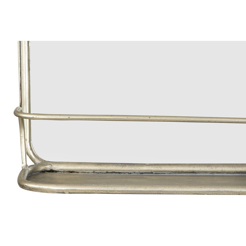 Metal Flat Wall Mirror with Shelves, Nickel, 40.64cm H x 91.44cm W