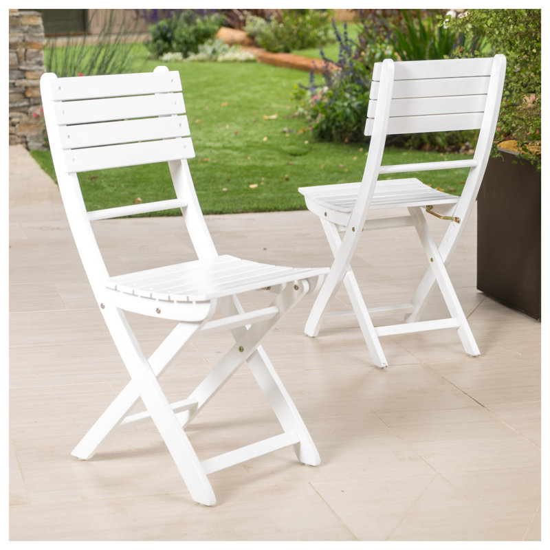 Chaise de salle à manger d'extérieur pliante en bois d'acacia, 2, White