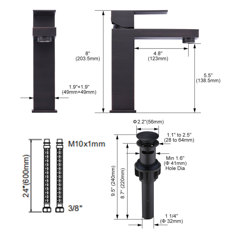Single-Hole Single-handle Bathroom Faucet with Drain Assembly, Oiled Rubbed Bronze