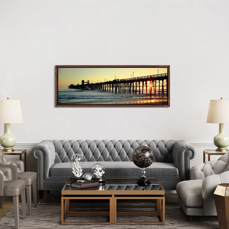 Pier In The Ocean At SunsetOceanside, San Diego County, California, USA by Panoramic Images - Floater Frame Panoramic Gallery-Wrapped Canvas Giclée on Canvas
