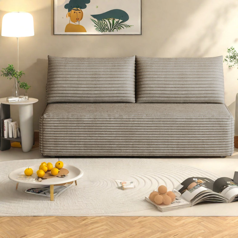 Canapé d'angle moderne à compression, canapé nuage en velours côtelé moelleux de 150 cm, pour la maison compacte, Tan