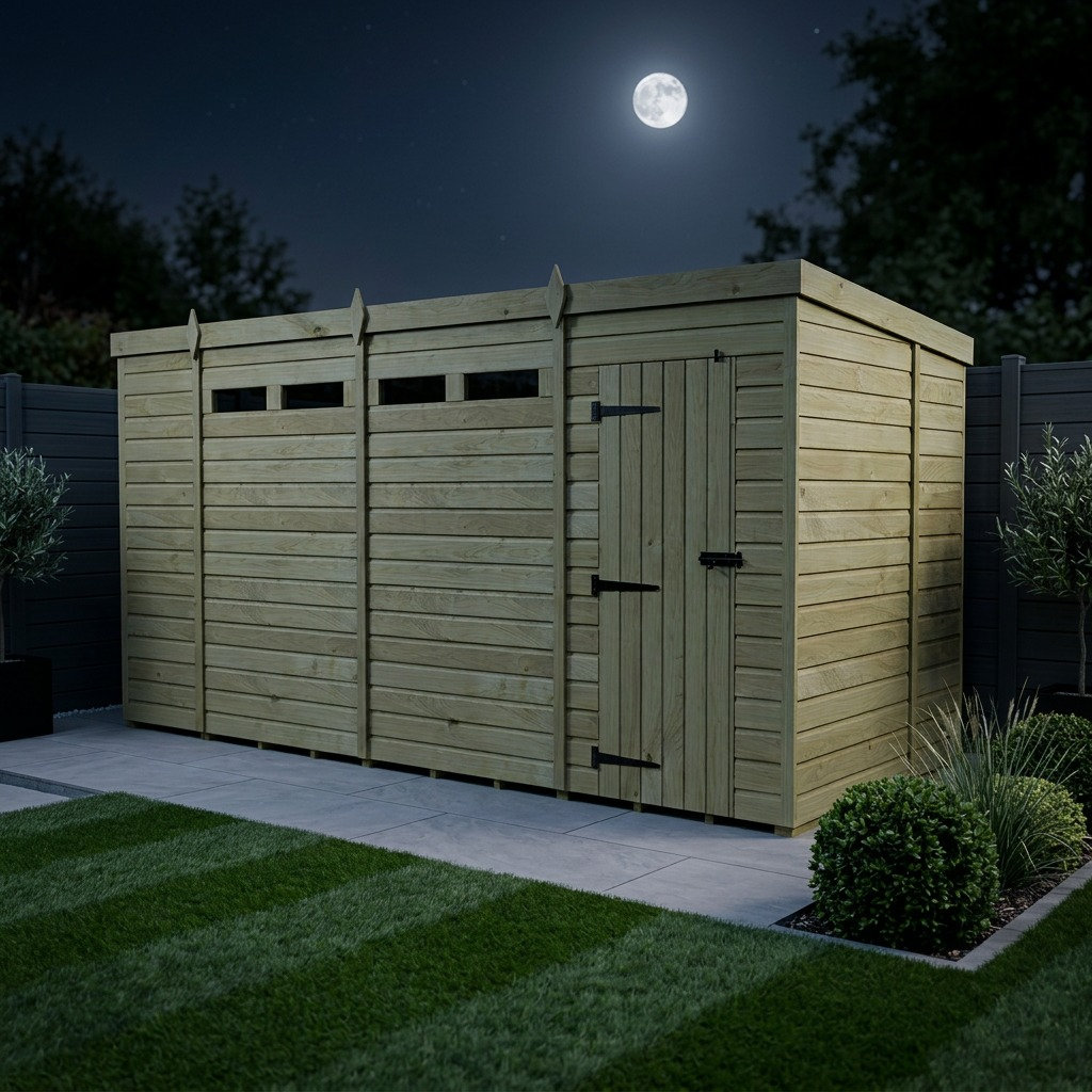 Total Sheds 14ft x 5ft Security Pent Shed - Heavy-Duty Hasp Staple Anti-Tamper - Pressure Treated Timber - UK Manufactured