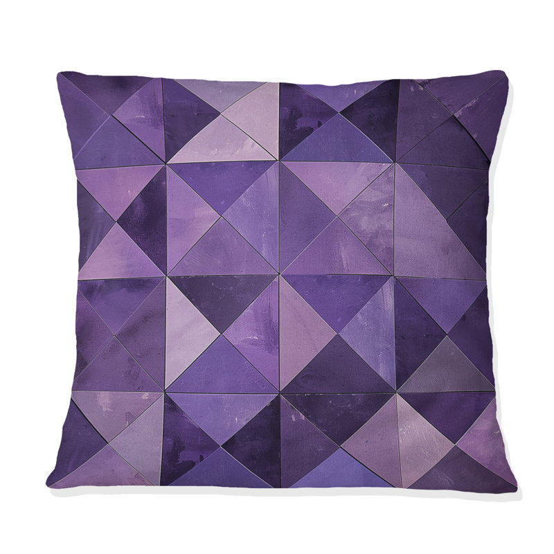 Coussin Mid-Century mauve à motif triangulaire II, H 16 po x l 16 po