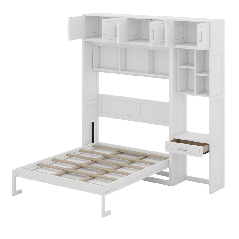 Armoire murale avec tablettes et tiroir Murphy, Double, Blanc