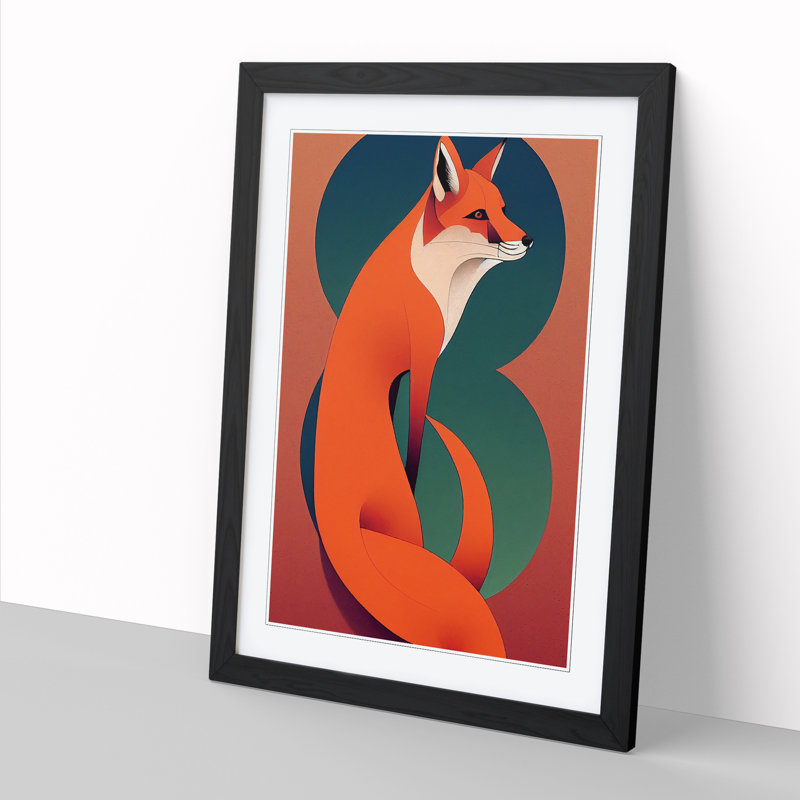 Fox Art Nouveau Framed Print, 34cm H x 25cm W x 2cm D, Oak Framed