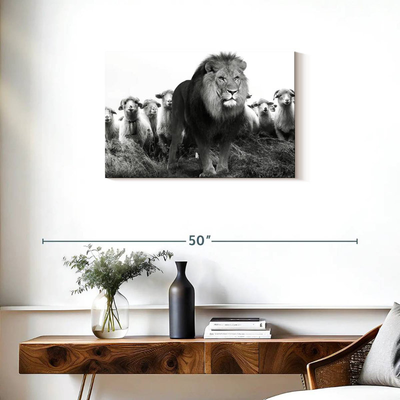 Lion Among Sheep, 20" H x 30" W