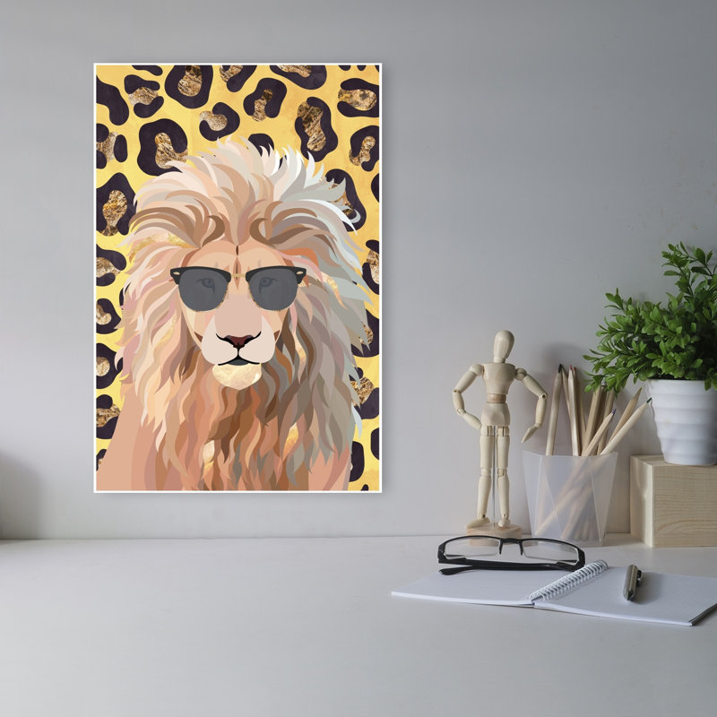 Cool Lion Sunglasses Modern Contemporary Cat Lion Wall Art Print by Sarah Manovski - Wrapped Canvas Print