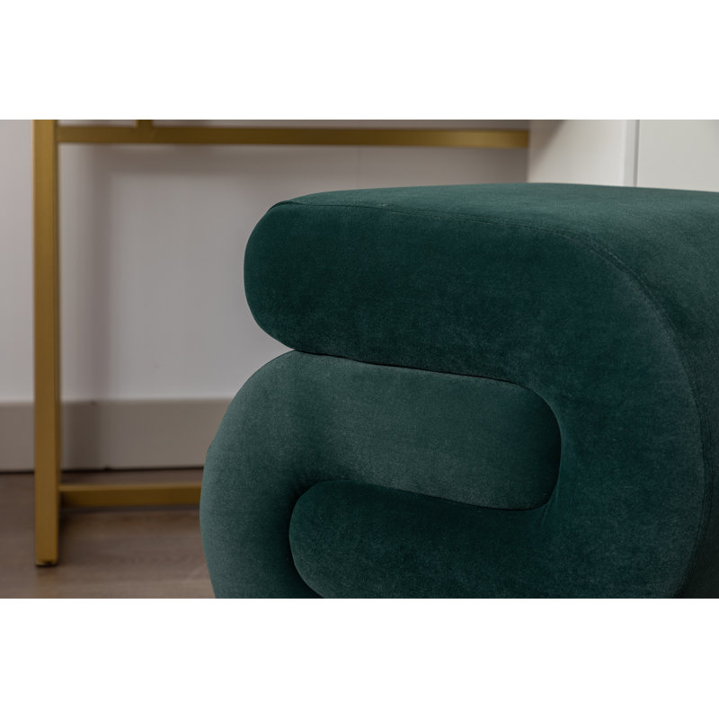 Unique Upholstered Wool Ottoman, Dark Green, Velvet