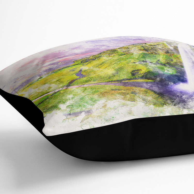 Seljalandsfoss Waterfall Iceland Cushion with Filling, Black, 55cm H x 55cm W x 20cm D