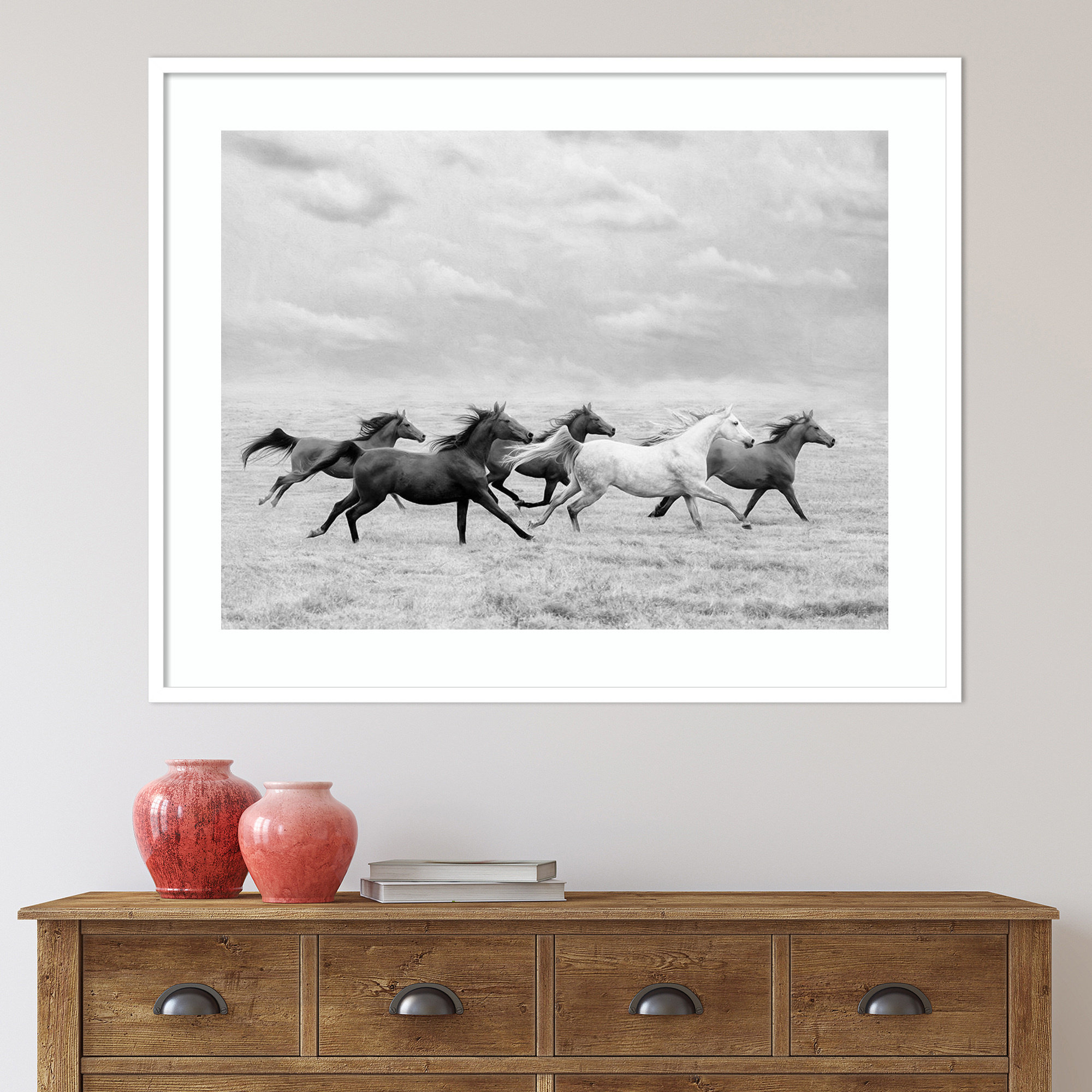 Horse Run I by PHBurchett, White, 33" H x 41" W