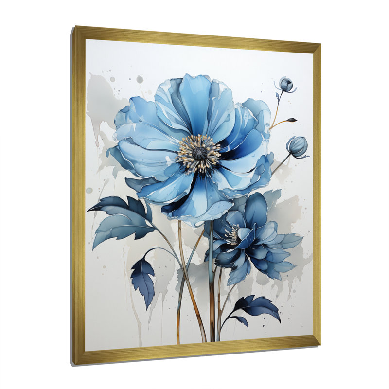 «Blue Minimalisme Daisy Flower I», reproduction d'art sur toile florale, H 44 po x l 34 po x P 1,5 po, Encadrement doré