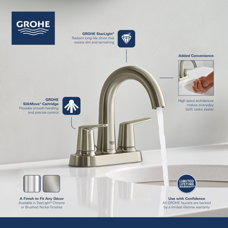 Veletto Centerset Bathroom Faucet, Brushed Nickel