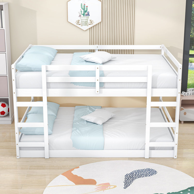 Wooden Bunk Bed With Dual Ladders,Sturdy Slats And Guardrails, Full Over Full, White