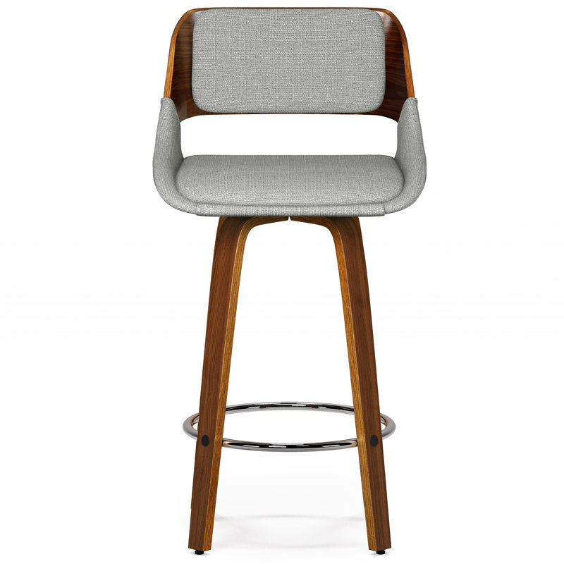 Carly Gray Upholstered Swivel Counter Stool with Walnut Back