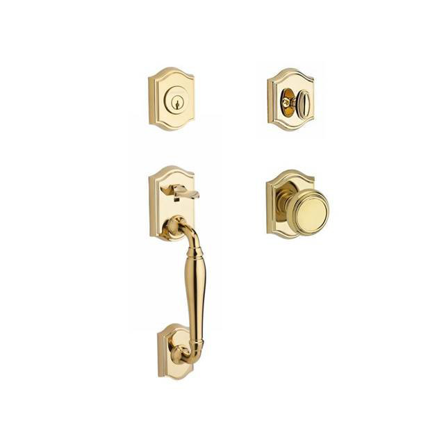 Westcliff Handleset with Single Cylinder Deadbolt and Door Knob and Rosette, Yes, Polished Brass, Keyed Alike