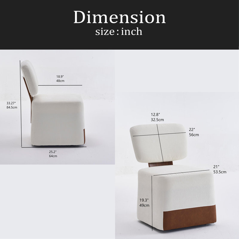 Chaise rembourrée en lin sans accoudoirs avec roulettes, Ivoire ivoire