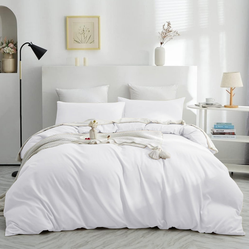 Housse de couette en microfibre moderne et contemporaine avec taies d'oreiller - Ensemble de literie douce et durable, Blanc