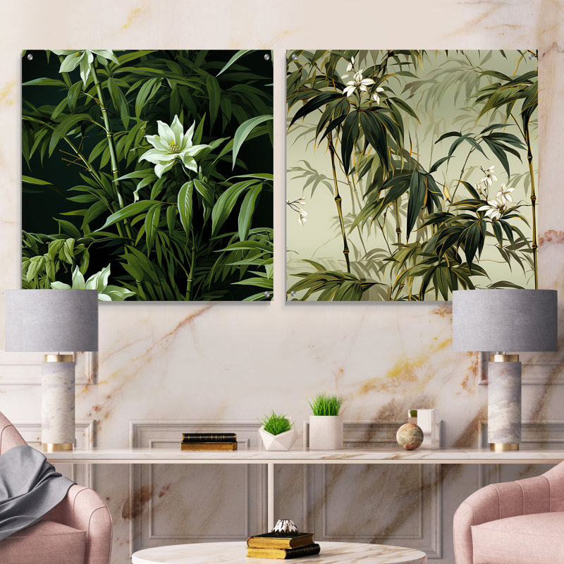 Bamboo Elegance Tropical Motif I - Ensemble d'art mural acrylique sur verre Coastal Tropical, H 16 po x l 33 po