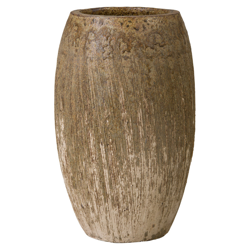 9 in. Brown Ceramic Round Planter (9 in. L x 9 in. W x 15 in. H) with Drainage Hole