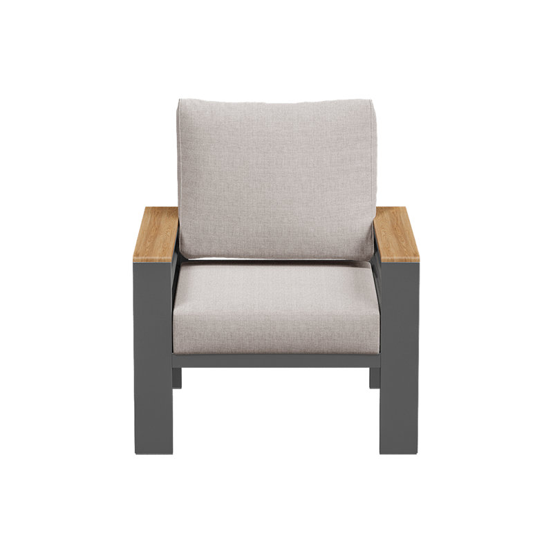 Modern Aluminum Patio Chair with Cushion, Light Gray