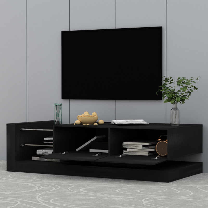 Meuble télé à DEL avec rangement abondant, télécommande et contrôle, moderne (console à 90% pour téléviseur, lumières, contrôlée par