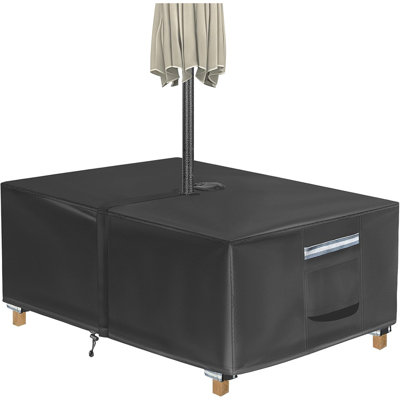 Rectangular Patio Table Cover With Umbrella Hole 72"L X 44"W X 23"H (COVER SIZE，NOT TABLE SIZE) Heavy Duty Waterproof Black Set Tarpaulins
