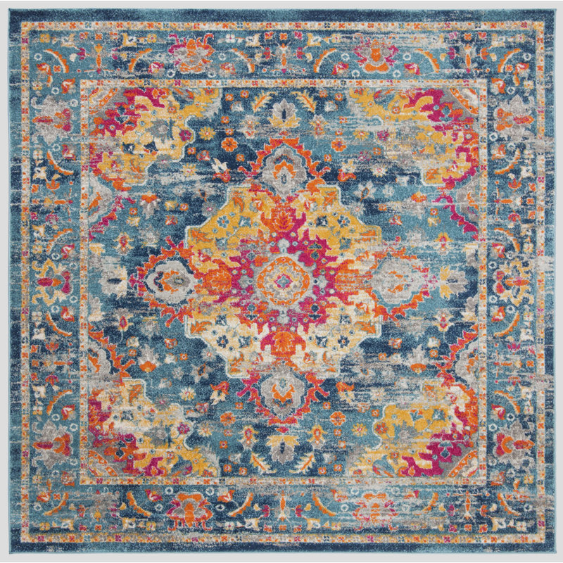Tapis bleu sarcelle / fuchsia Christa, Carré 6 pi 7 po