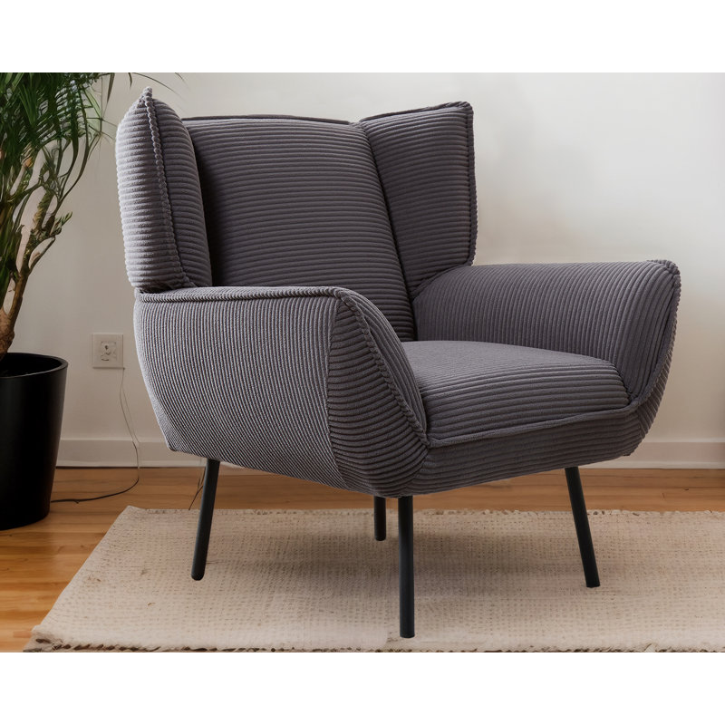 Fauteuil de lecture rembourré en velours côtelé Corduroy, Gris
