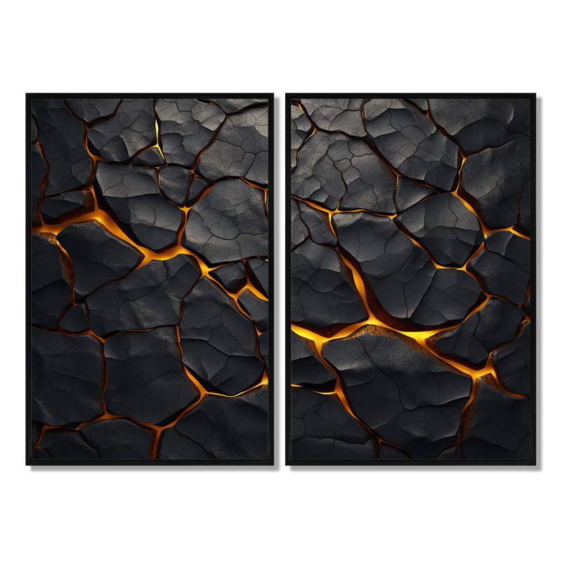 Volcans, veines volcaniques - paysages volcaniques, art mural, Noir, H 36 po x l 48 po