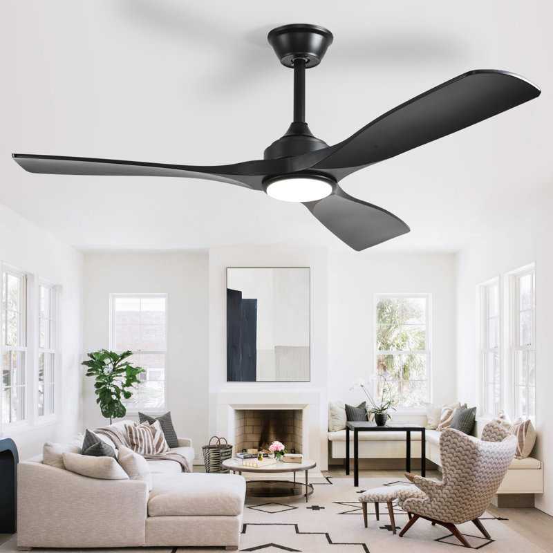 Ventilateur de plafond 42 po moderne noir avec lumière et télécommande, Noir