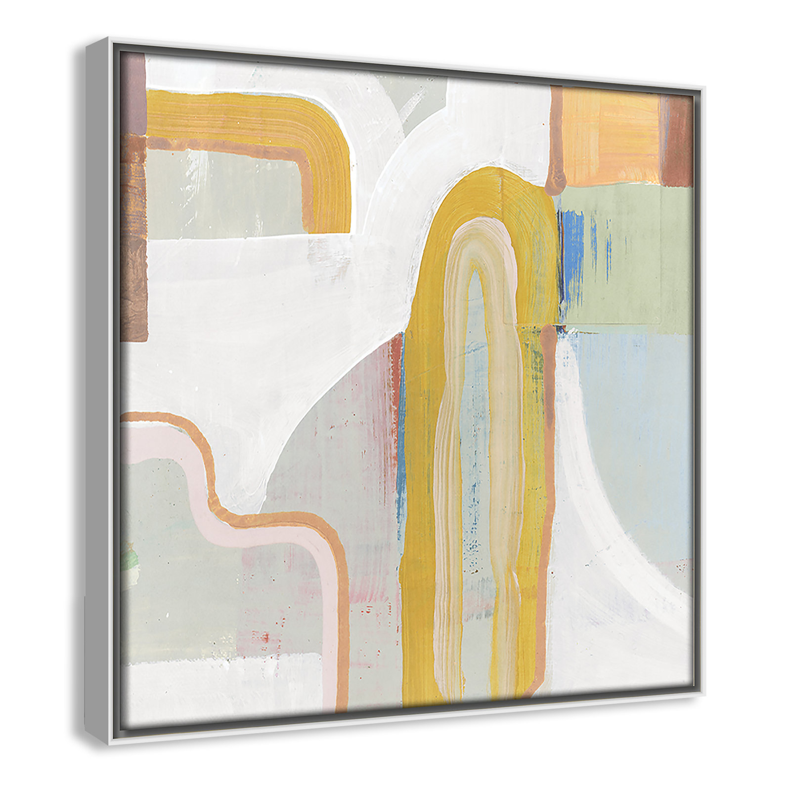 Together Again II by Cartissi - Floater Frame Painting on Canvas, 13.5" H x 13.5" W x 2" D, White 