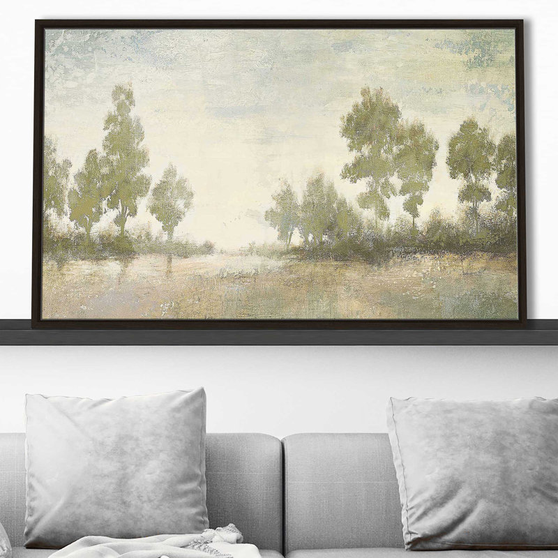 Panneau «Distant Valley» par Michael Marcon - Peinture, H 21,5 po x l 33,5 po x P 2 po, Cadre flottant espresso
