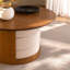 Table basse ronde en bois 31,5 "avec 3 tabourets gigognes en tissu Teddy, ensemble de table centrale multifonctionnel avec rangement caché Farmhouse