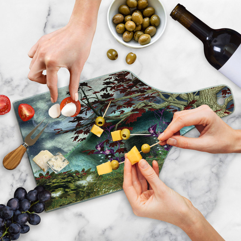 Ambesonne Forest Tempered Glass Cutting Board Abstract Goth Tree and Cave Multicolor