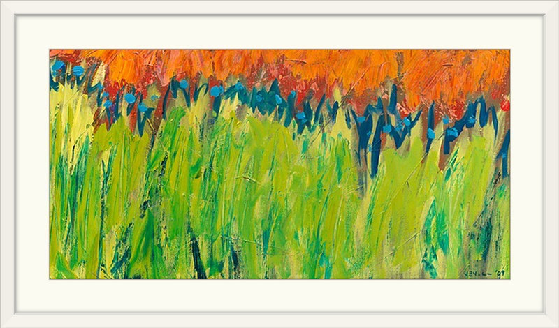 «Nolani Grass and Fire», reproduction d'art, H 23 po x l 38 po x P 1 po, Cadre blanc
