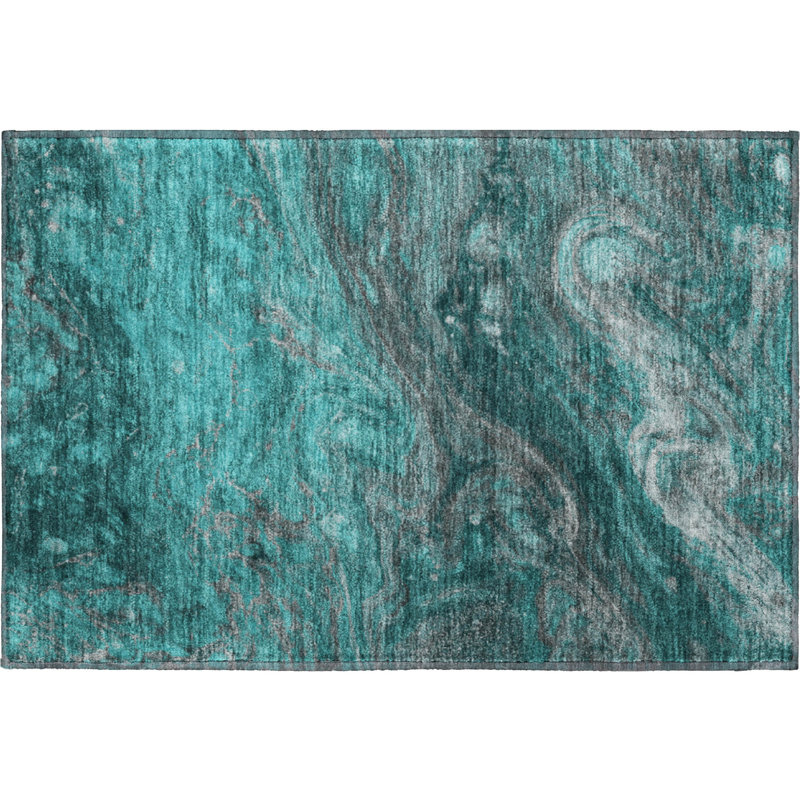Tapis bleu sarcelle de qualité supérieure lavable à la machine Cerrito AMF599, Rectangle 1 pi 8 po x 2 pi 6 po