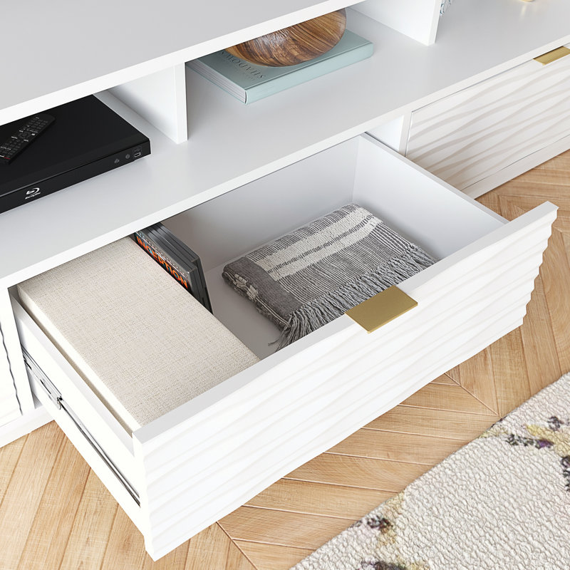 White 80'' Media Console with Cabinet and Drawers