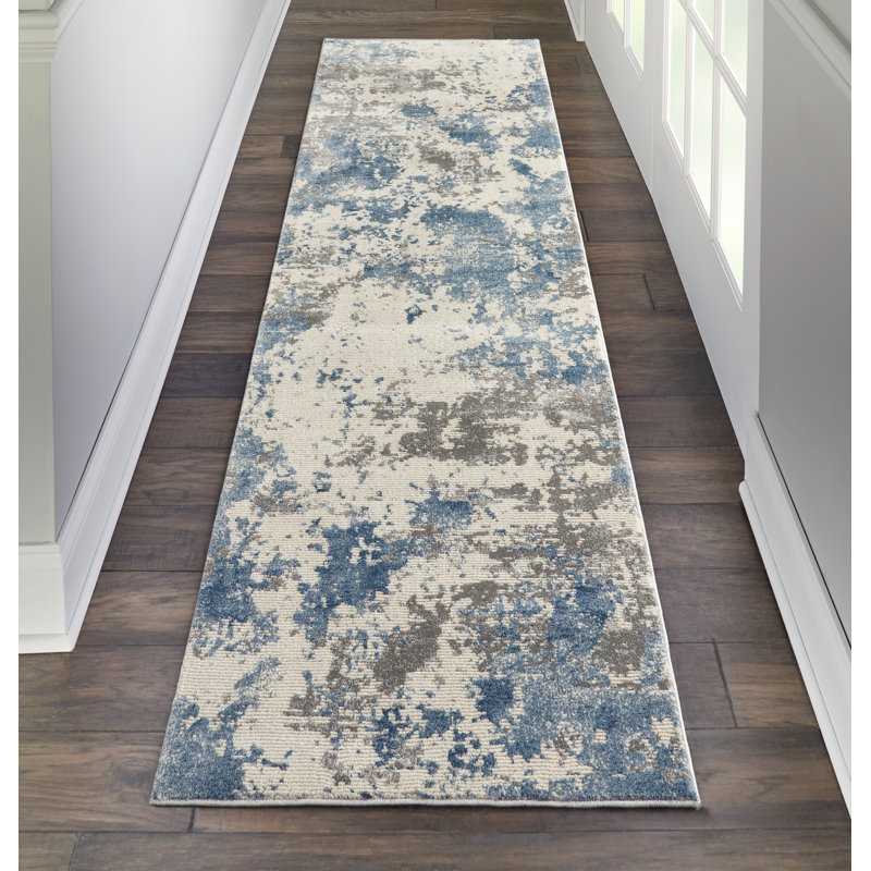 Abstract Blue/Gray/Cream Area Rug, Runner 2'2" x 7'6"