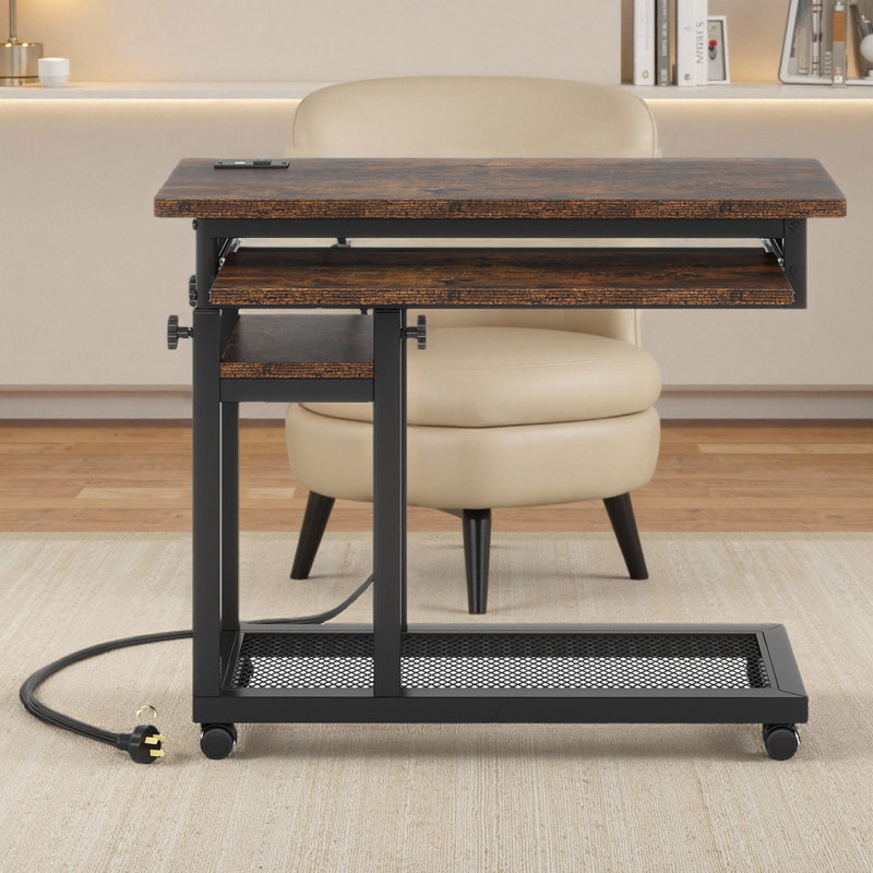28"-39.3" Height Adjustable Portable Desk with Power Outlet & USB Ports
