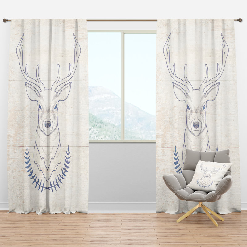 Rideau simple semi-transparent Deer Wild and Beautiful, l 52" x L 63", Bleu