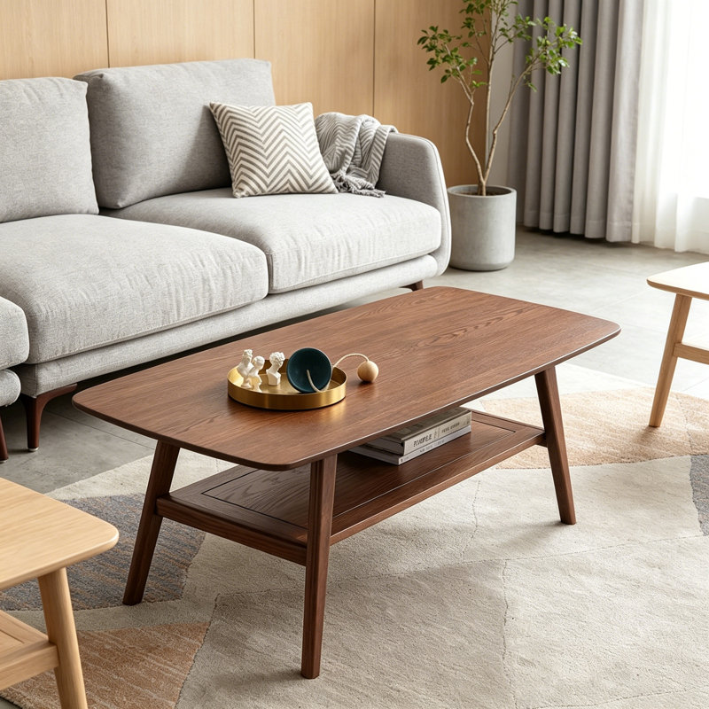 Table basse en bois avec tablette ouverte, Walnut