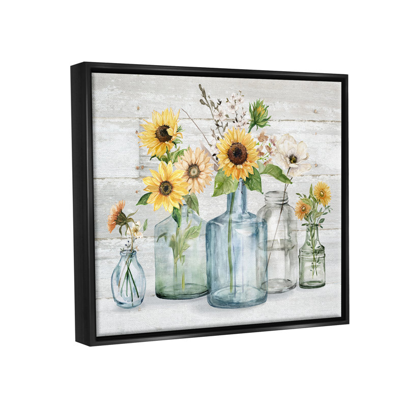 Varied Country Flower Blooms Rustic Black Framed Canvas Print