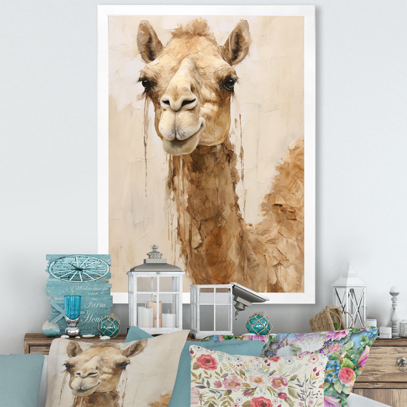 Minimalisme beige chameau II sur toile, H 44 po x l 34 po x P 1,5 po, Cadre simple blanc