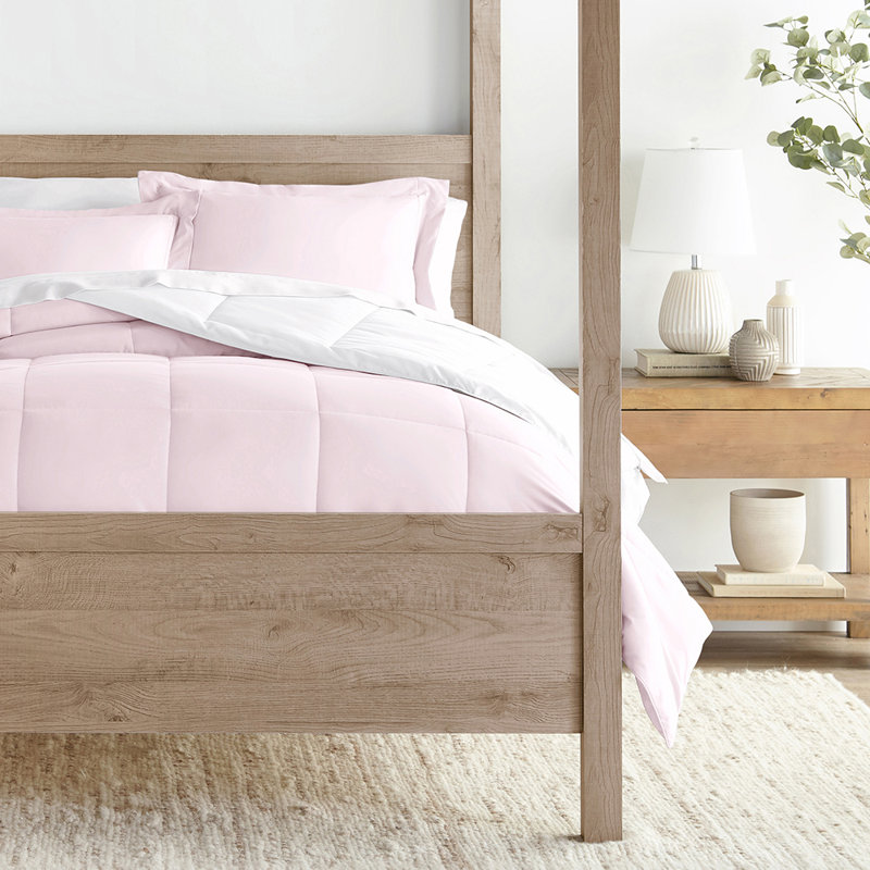 Blush and White Reversible Down-Alternative King Comforter Set