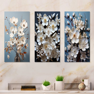 Ensemble de 3 décorations murales blanches en cornouiller blanc