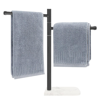 Porte-serviette debout, support à serviette avec base en marbre, porte-serviettes en acier inoxydable 304 avec 2 bras pivotants