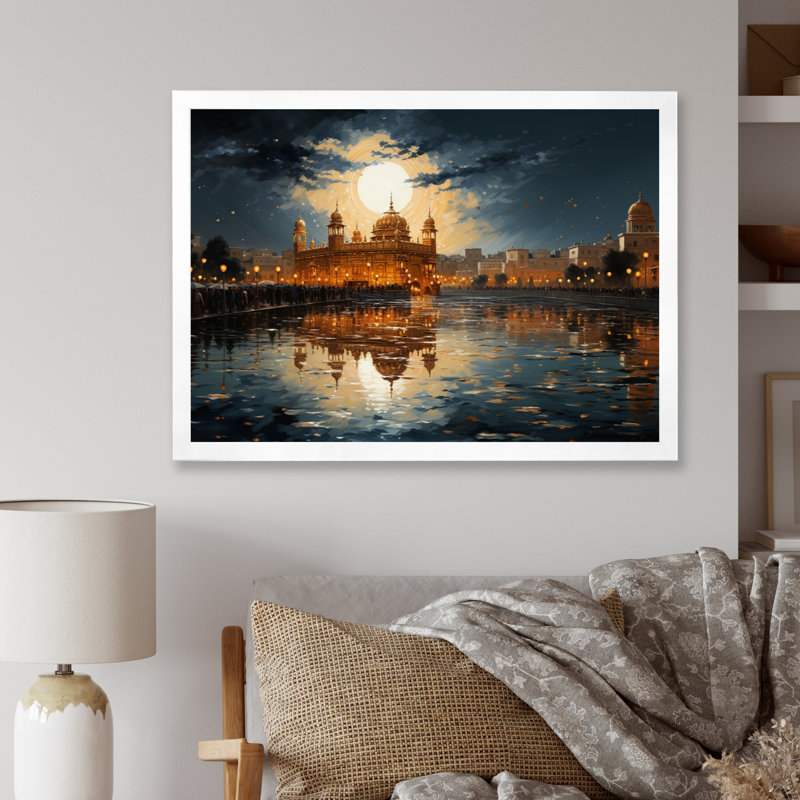 Hinduisim Golden Temple I - Hindouisme, art mural, Cadre simple blanc, H 24 po x l 32 po x P 1 po