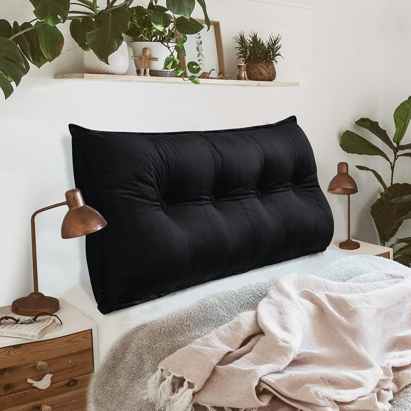 Sit-up Back Comfort 100% Cotton Velvet Button Tufted Bed Rest Headboard Decorative Back Support Pillow, Accent Side Sleeper Body Pillow Compression