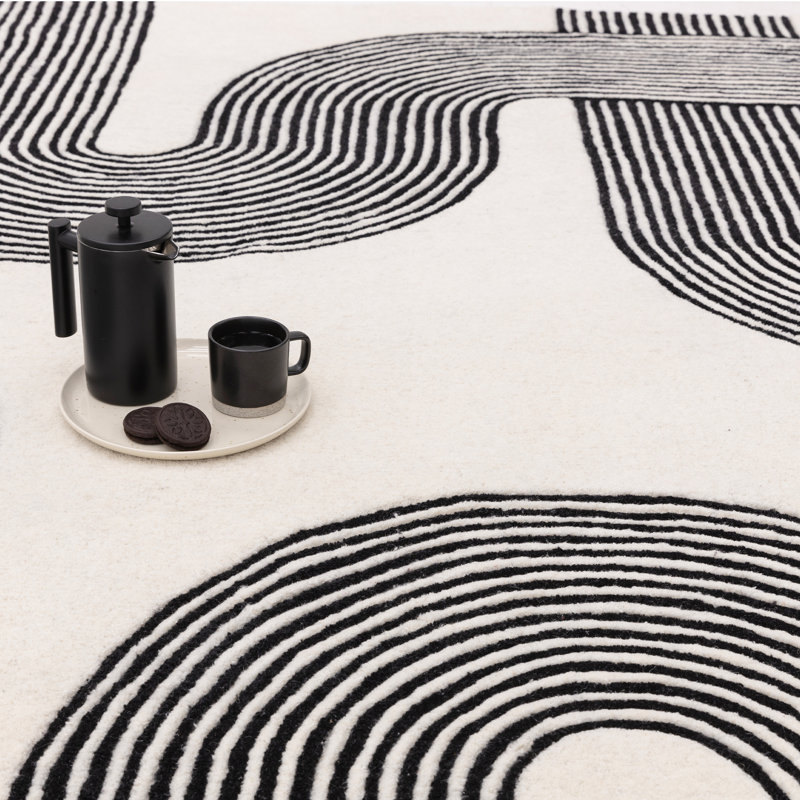 Brinlie Wool Hand Woven Cream/Black Area Rug, Rectangle 200 x 300cm