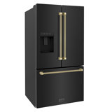 ZLINE Autograph 36 in. Standard-Depth Fridge w/ Dual Ice Maker in Black Steel & Gold Helix Handles
